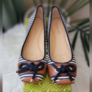 Gianni Bini Nautical Blue and White Striped Square Toe Flats - Size 9.5